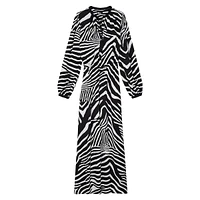 Zebra-Print Tassel-Tie Midi Dress