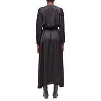 Satin Tassel-Tie Blouson Maxi Dress