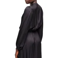 Satin Tassel-Tie Blouson Maxi Dress