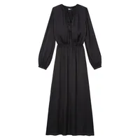 Satin Tassel-Tie Blouson Maxi Dress