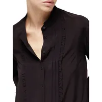 Mandarin-Collar Ruffle-Detail Shirt