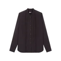 Mandarin-Collar Ruffle-Detail Shirt