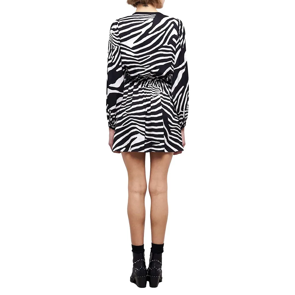 Zebra-Print Blouson Dress