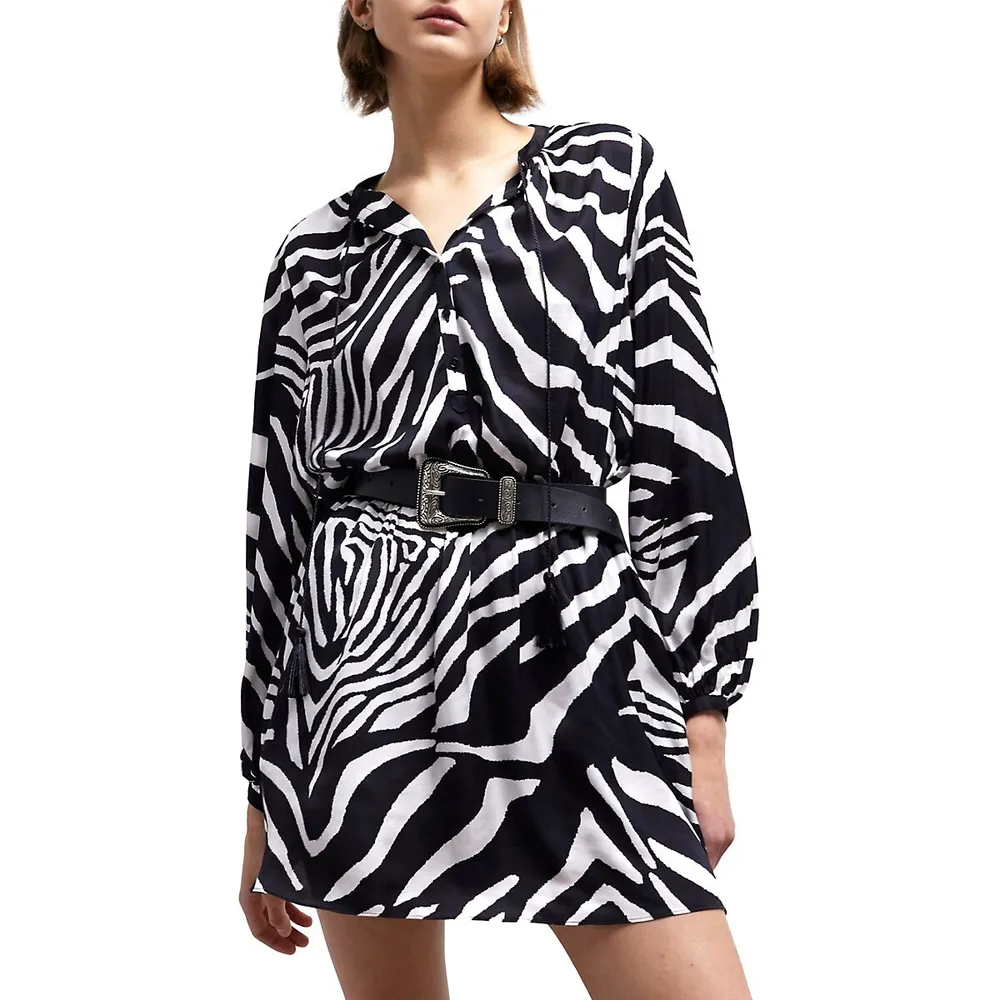 Zebra-Print Blouson Dress