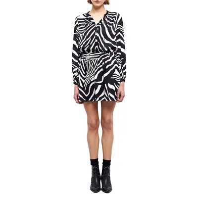 Zebra-Print Blouson Dress