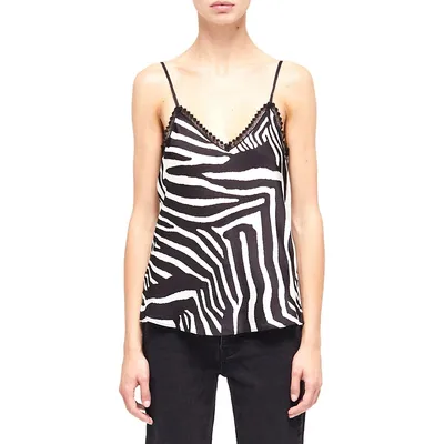 Zebra-Print Lace-Trim Camisole