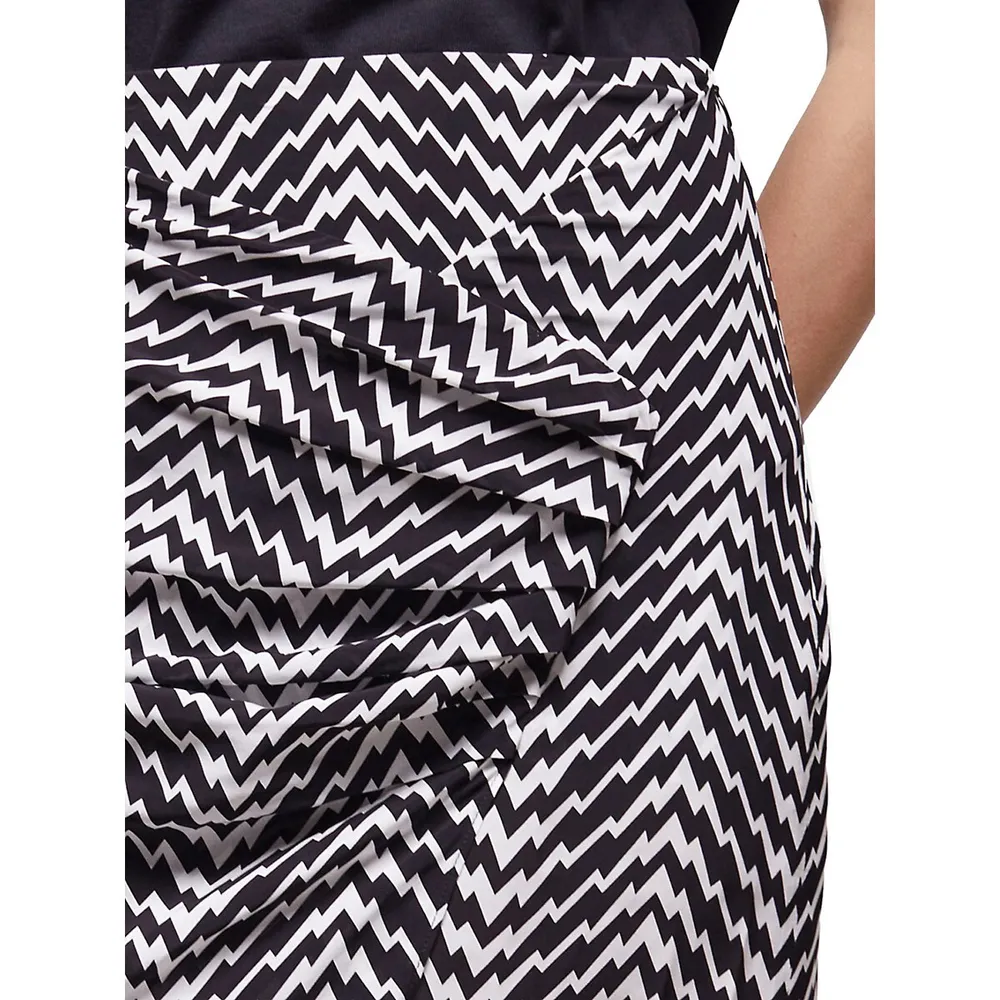 Zigzag-Print Draped Mini Skirt