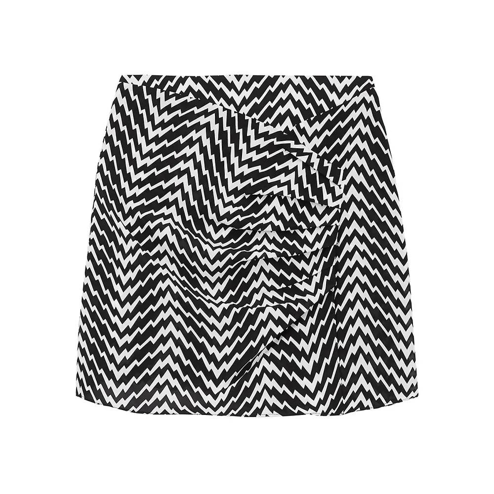 Zigzag-Print Draped Mini Skirt