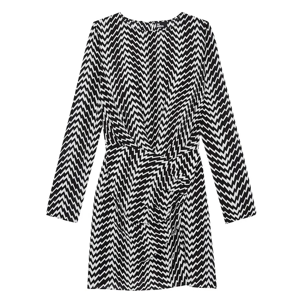 Slim-Fit Zig-Zag Draped Mini Dress