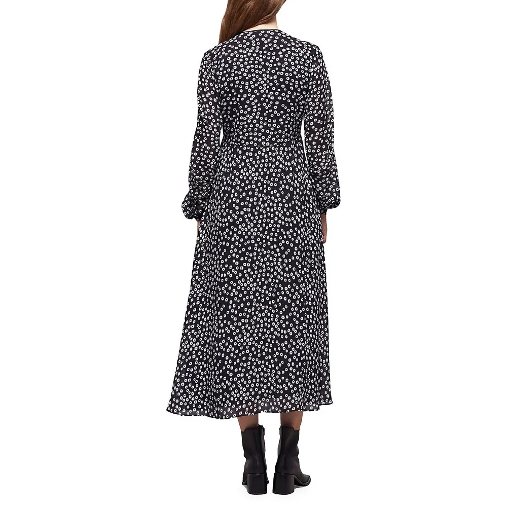 Daisy Dots Long-Sleeve Flowing Midi Dress