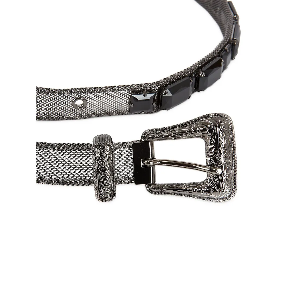 Western-Style Gemstone Mesh Belt