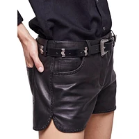 Tonal-Studded Leather Shorts