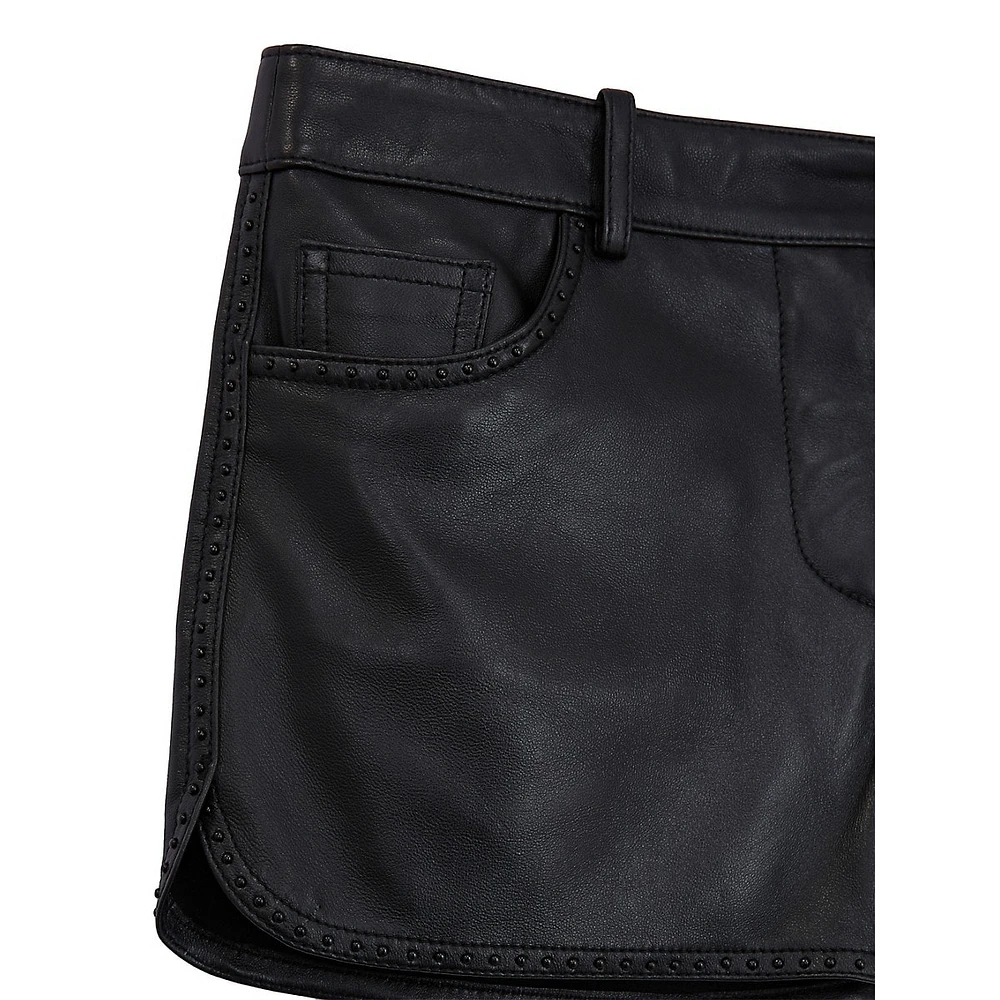 Tonal-Studded Leather Shorts