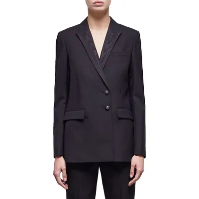 Satin-Lapel Wool Suit Jacket