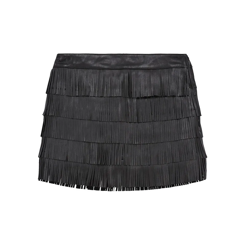 Fringed Leather Mini Skirt