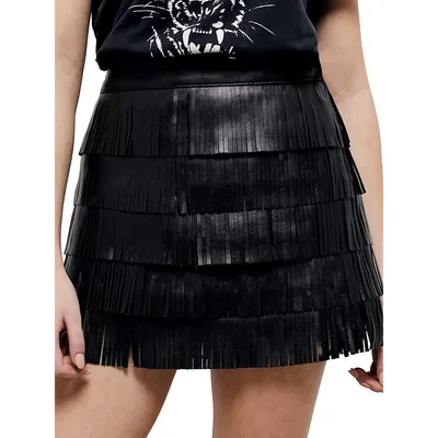 Fringed Leather Mini Skirt