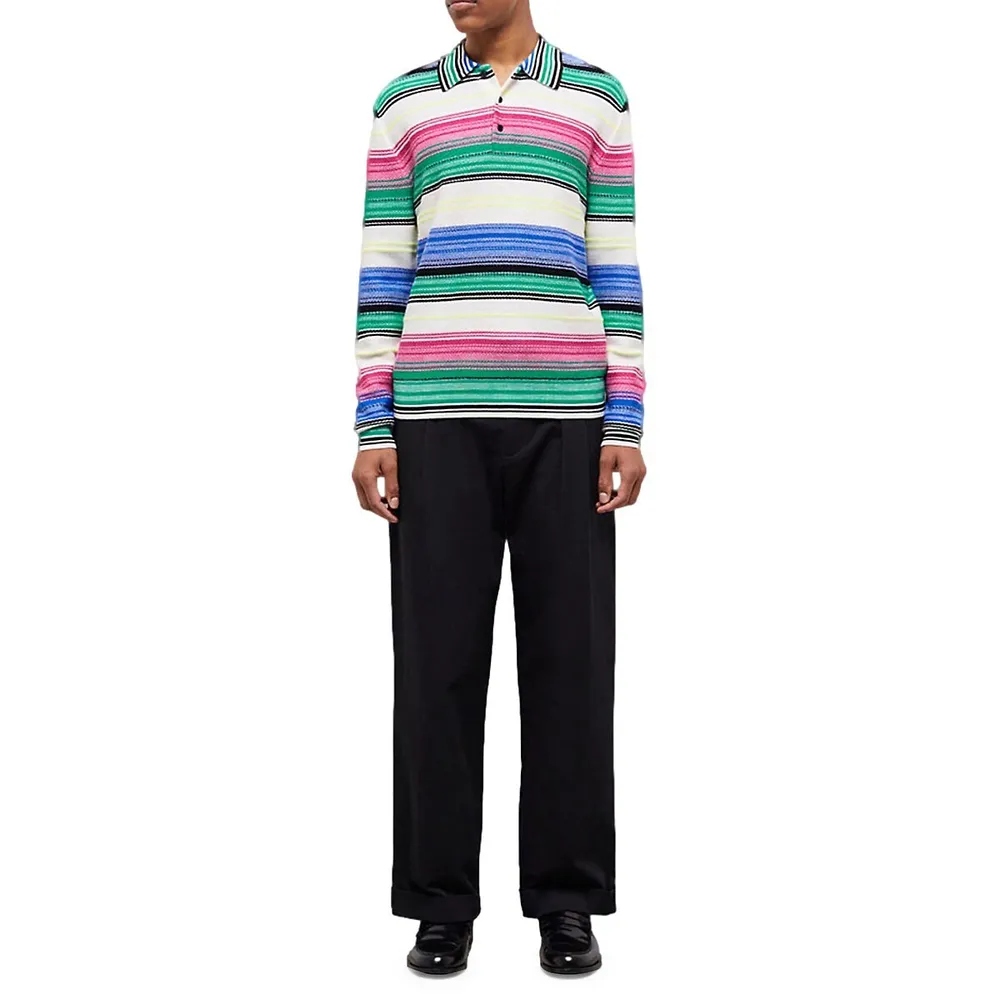 Gradient-Striped Wool-Blend Polo Sweater