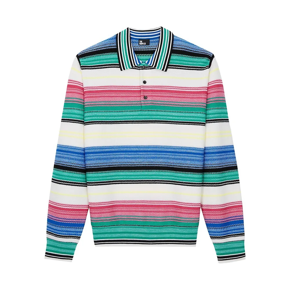 Gradient-Striped Wool-Blend Polo Sweater