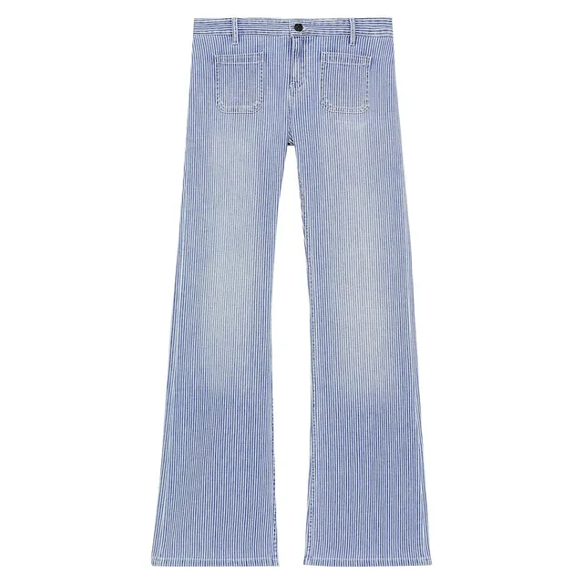 Womens The Kooples blue Striped Low-Rise Flared Jeans