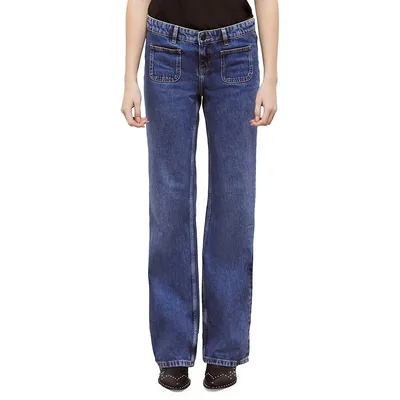 Low-Rise Patch-Pocket Flared Jeans