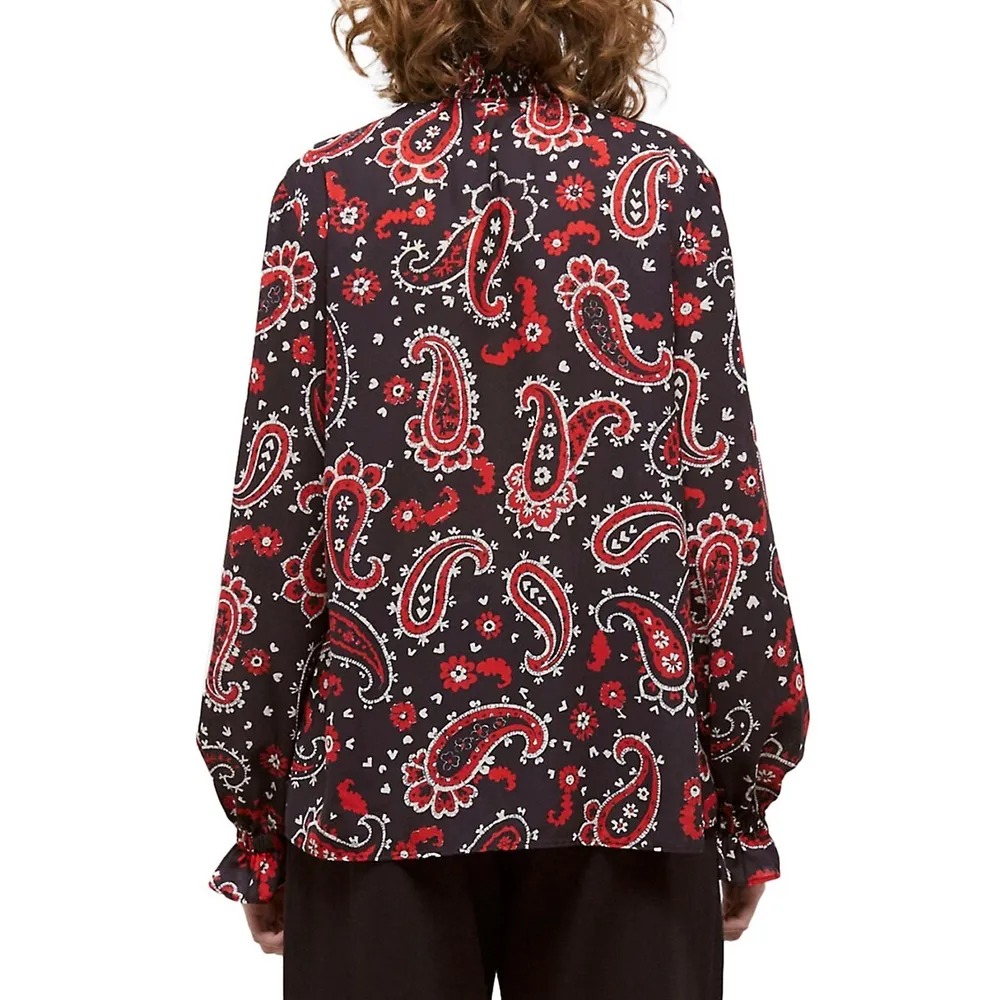 Smocked Split Paisley Blouse