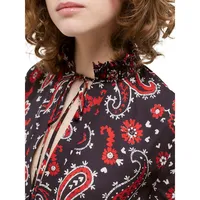 Smocked Split Paisley Blouse