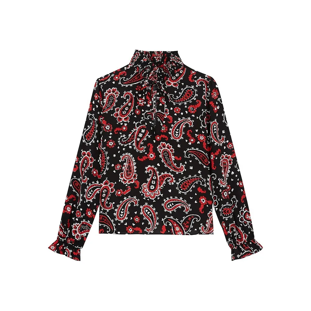 Smocked Split Paisley Blouse