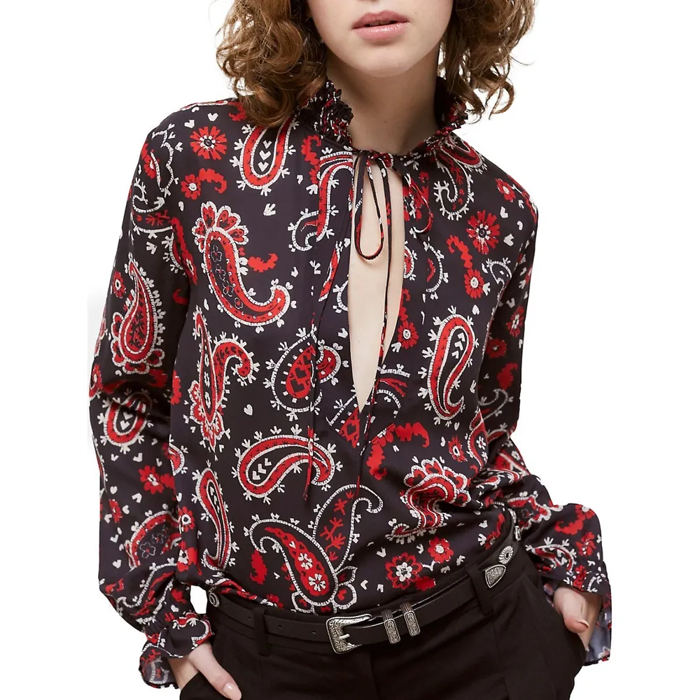 Smocked Split Paisley Blouse