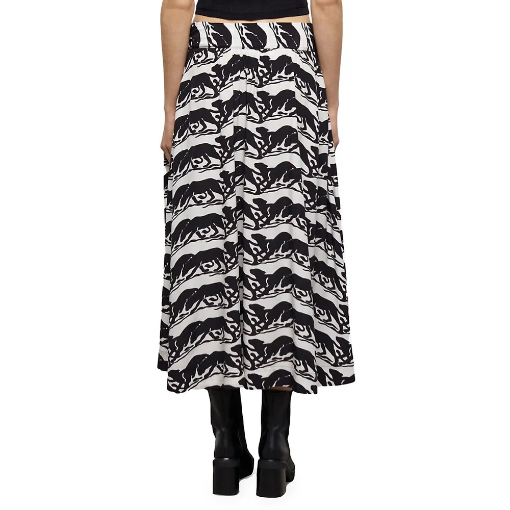 Panther-Print Hipster Midi Skirt