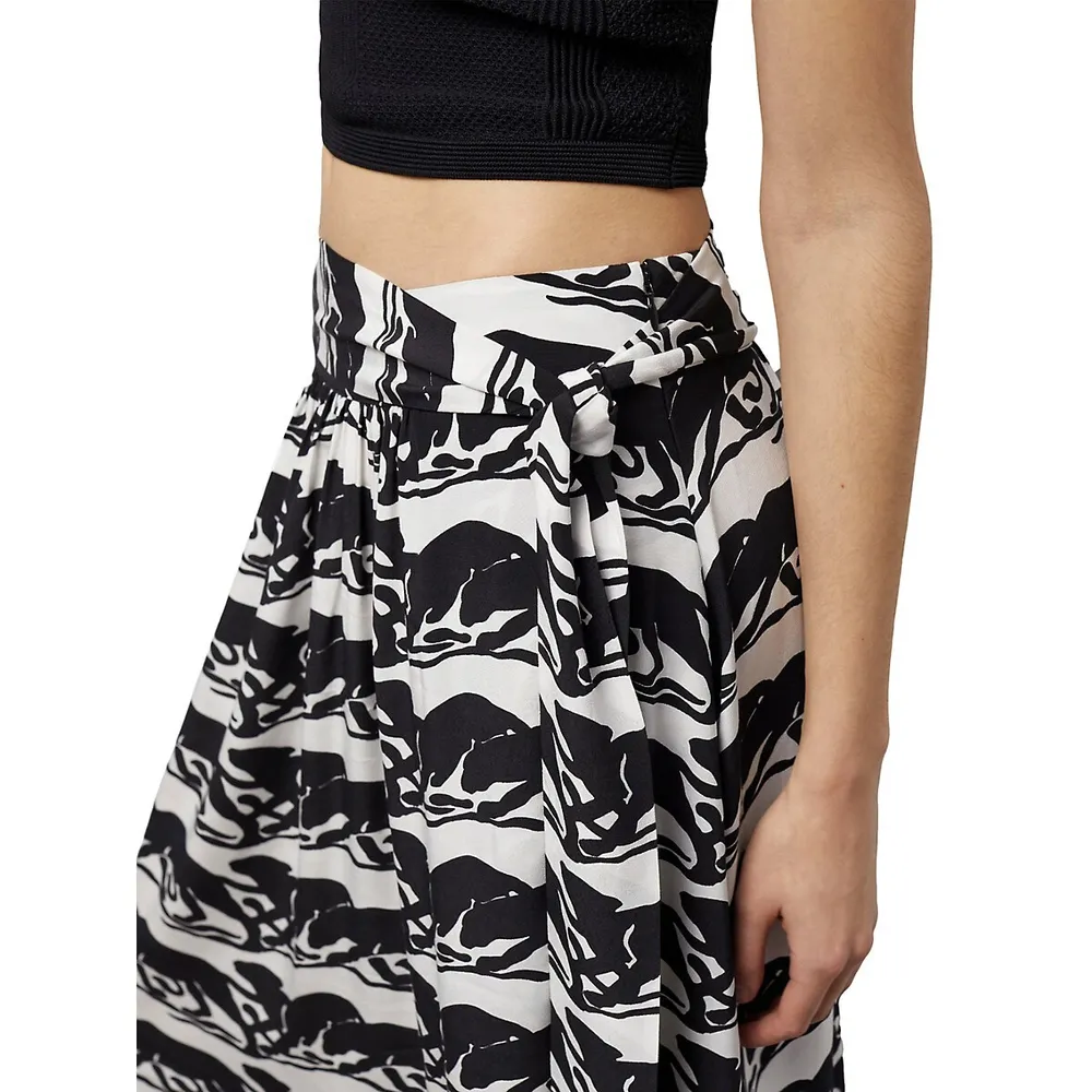 Panther-Print Hipster Midi Skirt