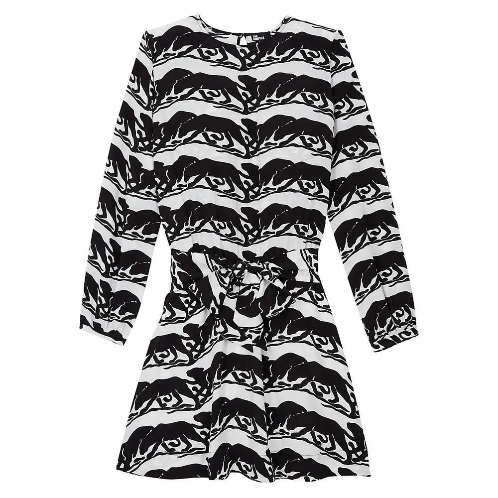 Panther-Print Belted Dress