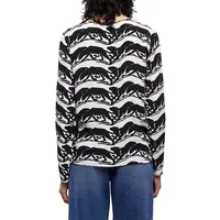 Panther-Print Shoulder-Button Blouse