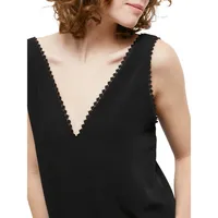 Lace-Trim V-Neck Sleeveless Midi Dress