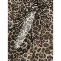 Smocked Split Leopard-Print Blouse