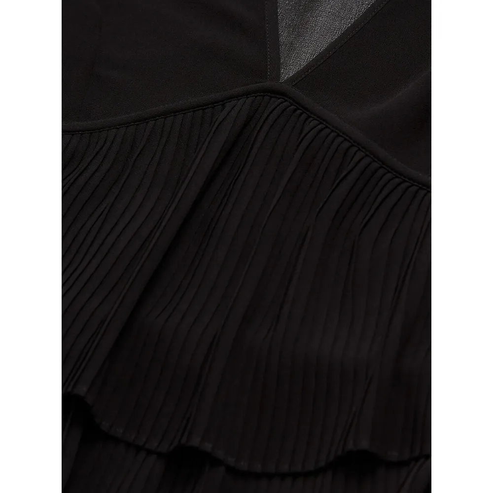 Sheer-Sleeve Layered Ruffle Mini Dress