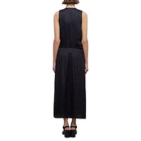 Smocked-Waist Japanese Satin Midi Dress