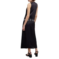 Smocked-Waist Japanese Satin Midi Dress