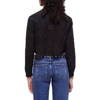 Openwork Embroidery Collared Cropped Shirt