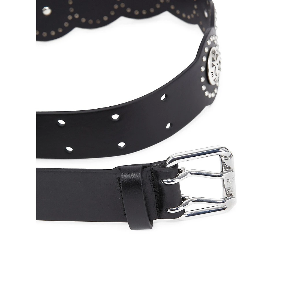 Stud & Concho Scalloped Leather Belt