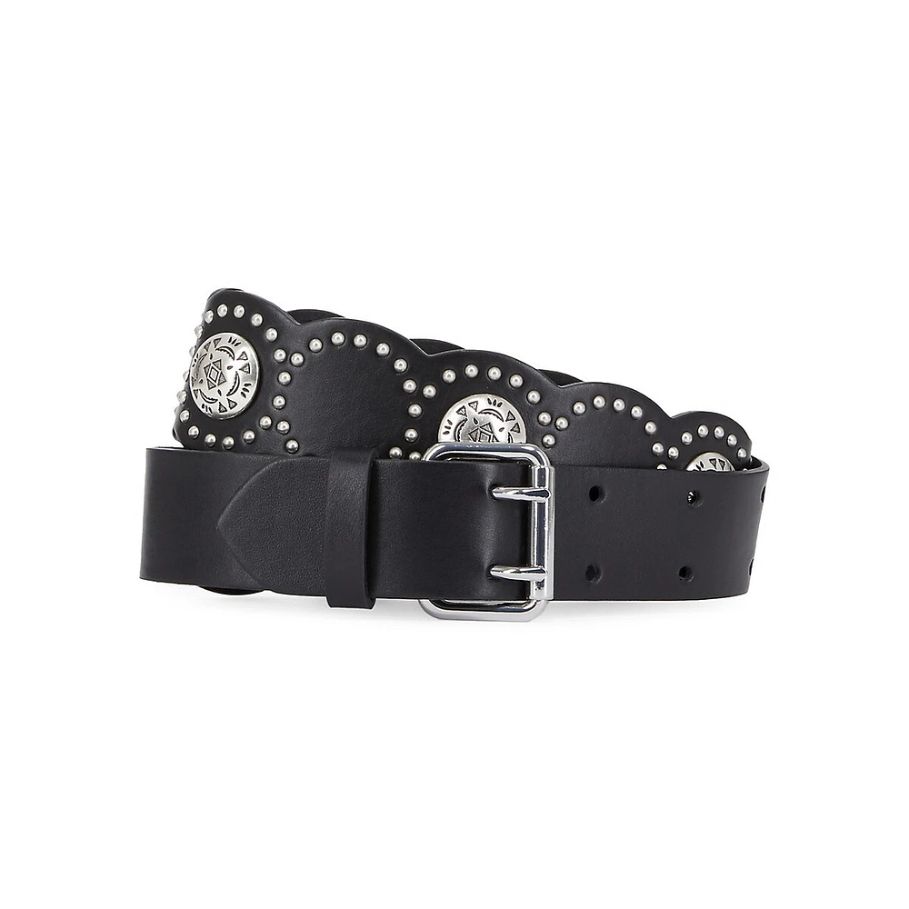 Stud & Concho Scalloped Leather Belt