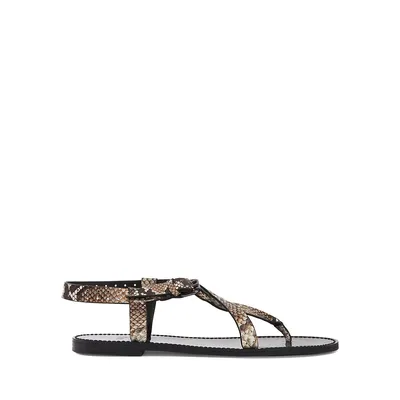 Snakeskin-Embossed Flat Leather Sandals