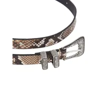 Snake-Embossed Western Slim Leather Belt