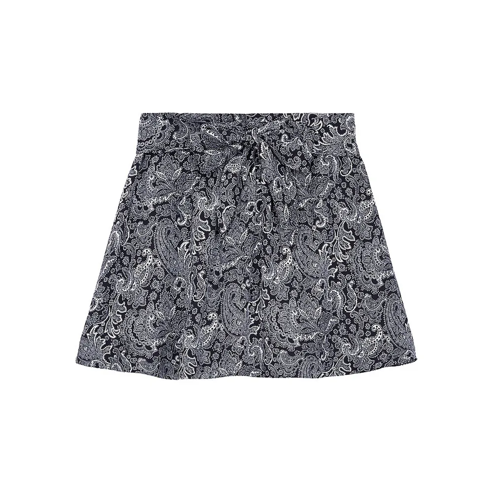 Paisley-Print Belted Mini Skirt