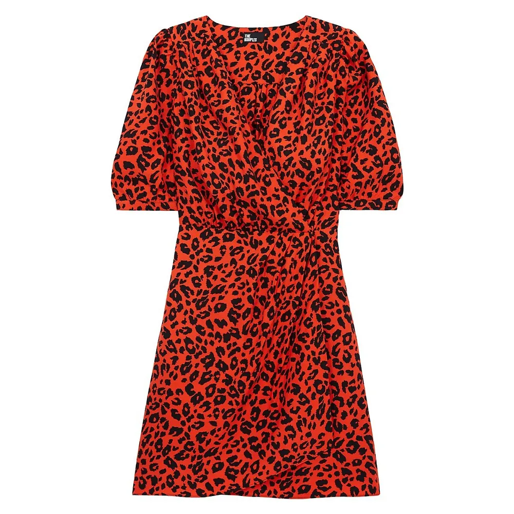 Leopard-Print Wrap Mini Dress