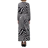 Zebra-Print Tassel-Tie Midi Dress