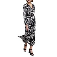 Zebra-Print Tassel-Tie Midi Dress