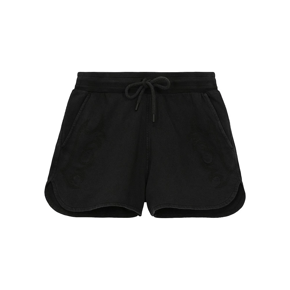 Western-Style Embroidered Fleece Shorts