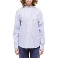 Striped Collarless Half-Placket Shirt