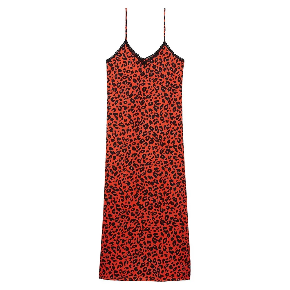 Leopard-Print Midi Slip Dress