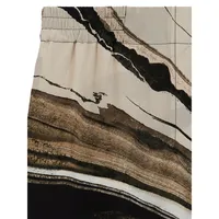 Marble-Print Flowing Silk Pants